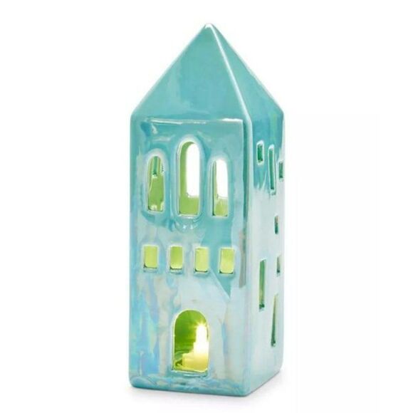 HOLIDAY LANE Pastel Prism Porcelain House LED Light-Up Decor, Blue - Picture 1 of 2